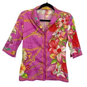 Vintage NaraCamicie Button Up Shirt Size S/M Pink Floral Blouse Italian Luxury